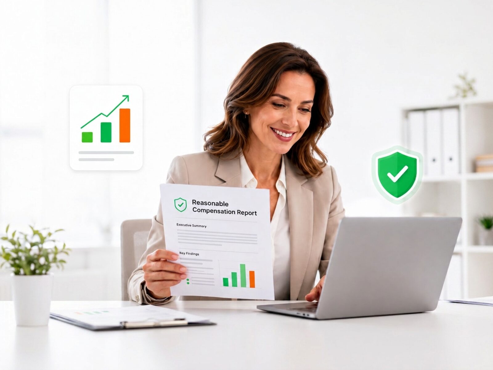 S-Corp owner reviewing a reasonable compensation report on a laptop